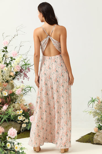 Blush Floral Chiffon Long brudepike kjole med Slit